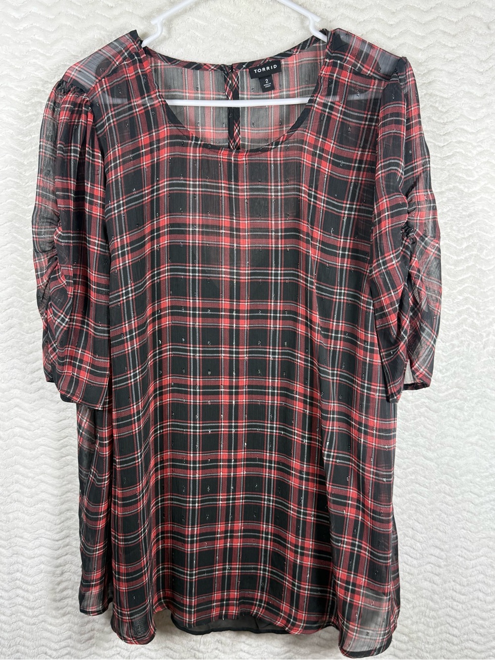 torrid Black and Red Plaid Short Sleeve Tunic